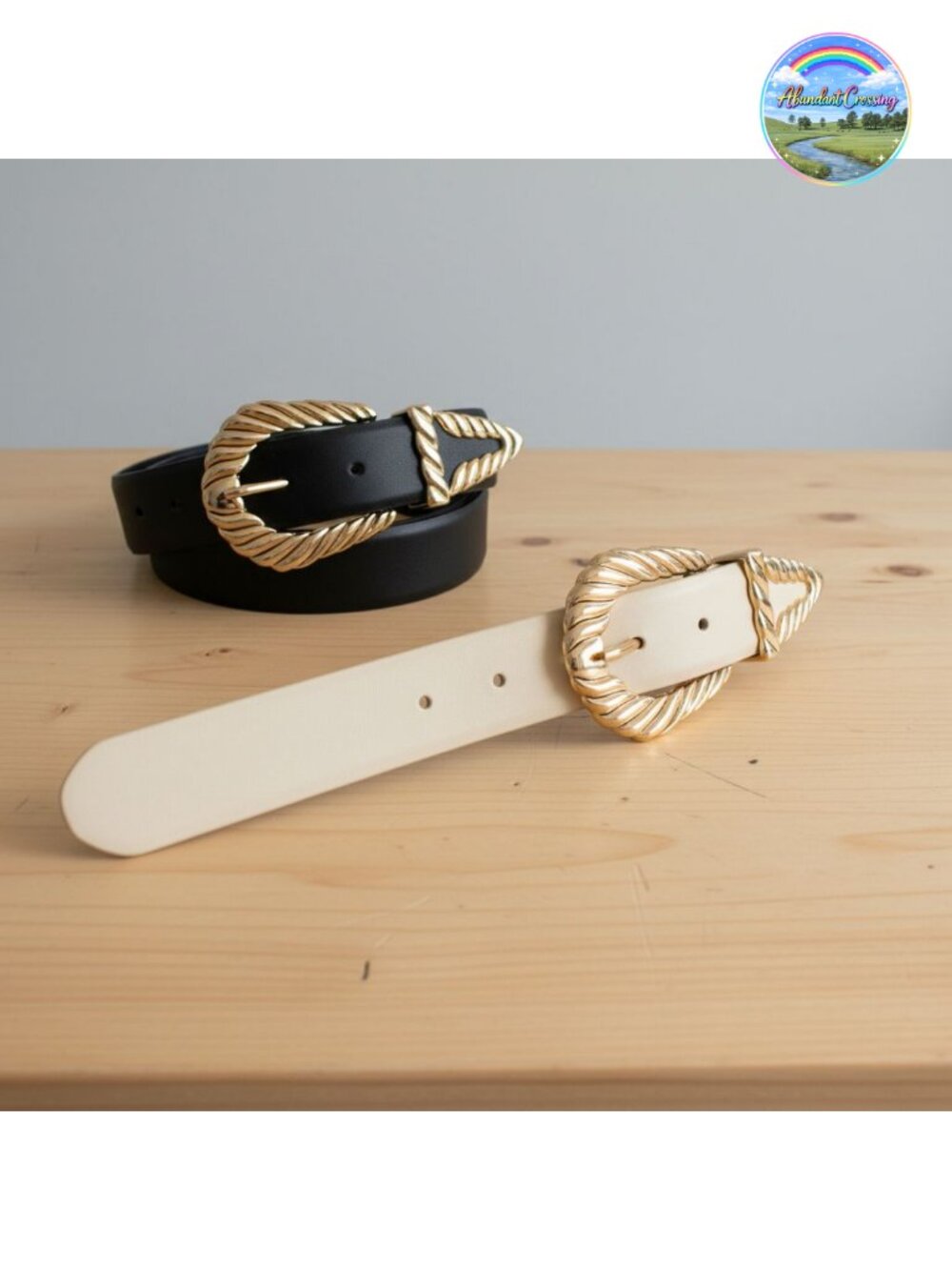 Chunky Gold Western Belt Buckle 2-Pack PU Leather Cowgirl Belts